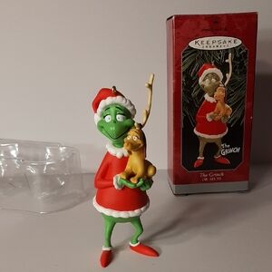 Hallmark "Keepsake" Grinch and Max Ornament in Classic Red & Green, Handcrafted